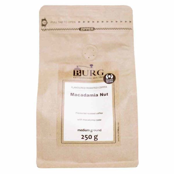 Café gourmet moído com noz macadâmia, 250g: desfrute de uma experiência única de sabor e qualidade com o Café Sabor Burg. Compre online!