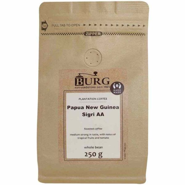 Burg Papua Nova Guiné Sigri 250 g grãos de café de primeira qualidade para comprar online - Rico aroma e sabor para os amantes de café exigentes.