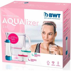 Jarro filtro de água BWT AQUAlizer Baselight 2,6 l + acessórios: purificação de alta qualidade para água potável saudável em casa.