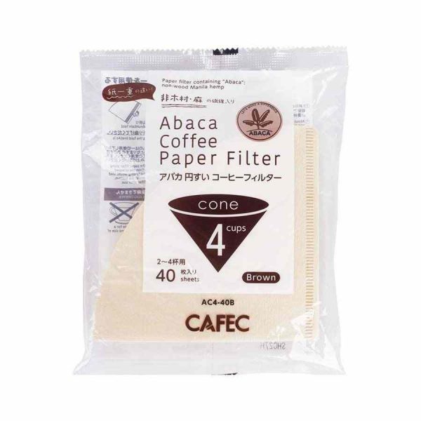 Papel de filtro em formato de cone CAFEC ABACA para 4 xícaras, cor marrom - filtro de café premium de alta qualidade para venda online.