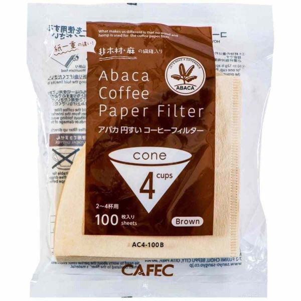 Papel filtro cone CAFEC ABACA p/ 4 chávenas, marrom - Filtro café de alta qualidade p/ compra online. Ideal p/ máquinas café.