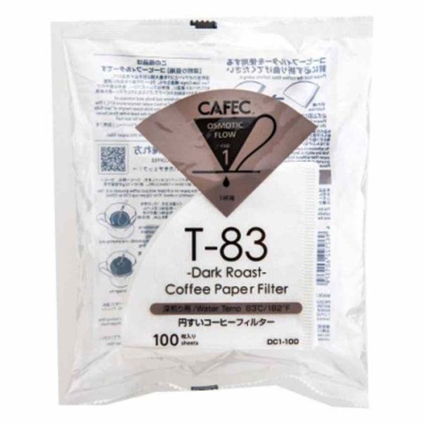 Filtro de papel de café CAFEC Dark Roast T-83 para 1 xícara, 100 unidades - A escolha perfeita para um café delicioso!