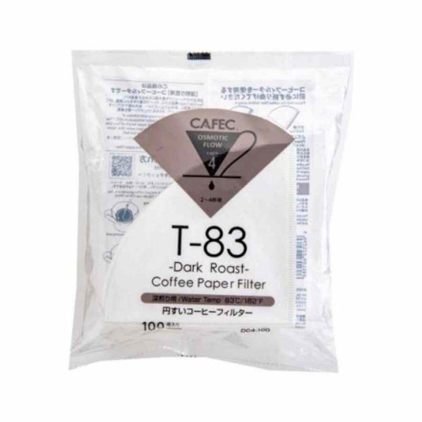 Filtro de papel café CAFEC Dark Roast T-83 para 4 xícaras, embalagem com 100 unidades - Qualidade premium para o seu café perfeito!