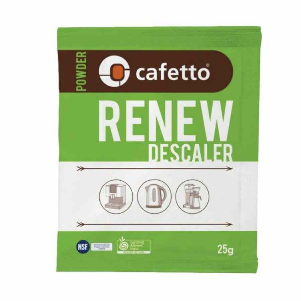 Pó Descalcificante Cafetto Renew 4 x 25 g - Elimina eficazmente calcário. Compre agora e mantenha a sua máquina de café impecável!