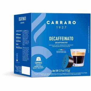 Cápsulas de café de alta qualidade para Carraro 1927 Decaffeinato Dolce Gusto®, pack com 16 unidades. Desfrute de um café delicioso e suave a qualquer hora do dia!