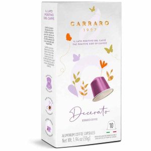 Cápsulas de café Carraro 1927 compatíveis com Nespresso. Desfrute de 10 unidades de café desparafinado de alta qualidade. Compre online!