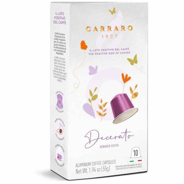 Cápsulas de café Carraro 1927 compatíveis com Nespresso. Desfrute de 10 unidades de café desparafinado de alta qualidade. Compre online!