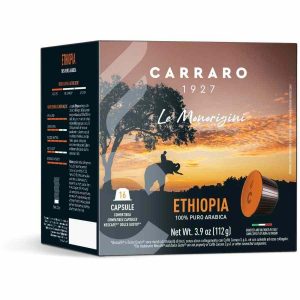Cápsulas de café de alta qualidade compatíveis com a máquina Carraro 1927 Etiópia Dolce Gusto®. Desfrute de 16 unidades de puro sabor.