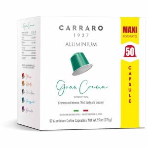 Cápsulas de Café Carraro 1927 Gran Crema, compatíveis com Nespresso - Conjunto de 50 unidades para um café de excelência em casa.