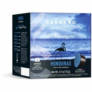 Delicie-se com 16 cápsulas de café Carraro 1927 Honduras Dolce Gusto® compatíveis, para saborear em casa. Aproveite a qualidade premium!
