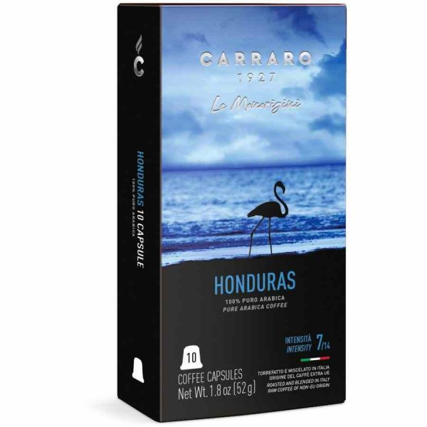 Cápsulas de café Carraro 1927 Honduras Premium compatíveis com Nespresso - Pack de 10 unidades para um café requintado em casa.