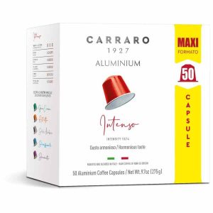 Cápsulas de café gourmet para Nespresso Carraro 1927 Intenso - Sabor intenso e qualidade premium para sua rotina matinal. Compatíveis com máquinas Nespresso.