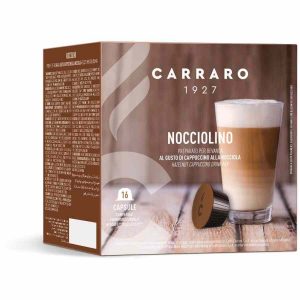 Cápsulas de café de alta qualidade para a sua máquina Carraro 1927. Desfrute de um Nocciolino Dolce Gusto® intensamente saboroso. Ideal para cafés encorpados em casa!