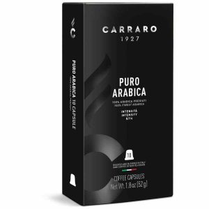 Delicie-se com 10 cápsulas de café Carraro 1927 Puro Arábica Premium compatíveis com Nespresso. Aprecie qualidade suprema em cada chávena!
