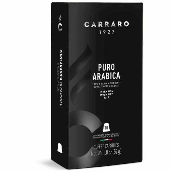 Delicie-se com 10 cápsulas de café Carraro 1927 Puro Arábica Premium compatíveis com Nespresso. Aprecie qualidade suprema em cada chávena!