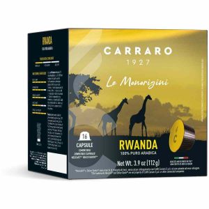 Cápsulas de café gourmet Ruanda Dolce Gusto® - 16 unidades, compatíveis com Carraro 1927. Aroma e sabor excecionais para sua degustação diária.