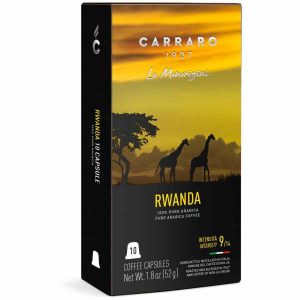 Cápsulas de café Carraro 1927 Ruanda Premium compatíveis com Nespresso - Embalagem de 10 unidades para apreciar um café intenso e aromático.