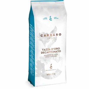 Café em Grãos Descafeinado Carraro 1927 Tazza d'Oro 500g - Aroma intenso e sabor requintado. Compre online e desfrute de qualidade premium!