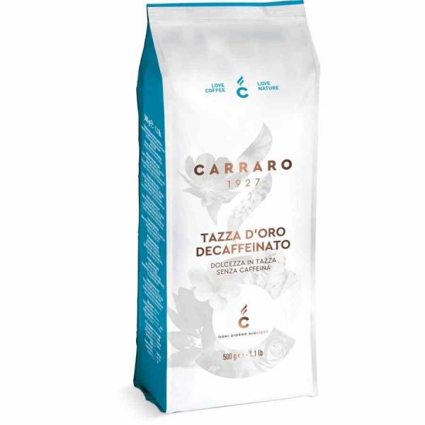 Café em Grãos Descafeinado Carraro 1927 Tazza d'Oro 500g - Aroma intenso e sabor requintado. Compre online e desfrute de qualidade premium!