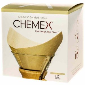 Filtros de café de papel natural para Chemex, 100 unidades, quadrados pré-dobrados, compatíveis com cafeteiras de 6, 8 e 10 xícaras. Aproveite!