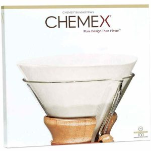 Filtros de papel Chemex desdobrados para cafeteira de 6, 8 e 10 xícaras, 100 peças. Acessório premium para café de qualidade superior.