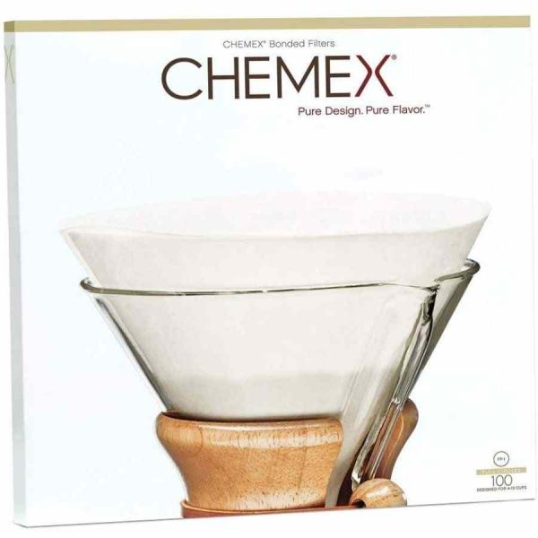 Filtros de papel Chemex desdobrados para cafeteira de 6, 8 e 10 xícaras, 100 peças. Acessório premium para café de qualidade superior.