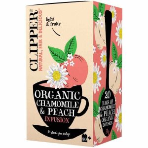 Infusão Clipper de Camomila e Pêssego - 20 saquetas de chá aromático e relaxante. Compre agora e desfrute de momentos de tranquilidade.