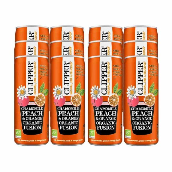 Sumo de Clipper Fusão Orgânica de Camomila, Pêssego e Laranja - Embalagem de 250 ml (Pack com 12) - Delicioso e Refrescante!