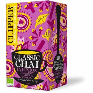 Chá Clipper Classic Chai, 20 saquetas de infusão premium para momentos especiais. Delicie-se com esta mistura aromática e reconfortante. Compre online!