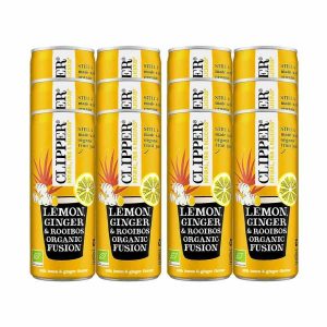 Refrescante bebida orgânica de limão, gengibre e rooibos da Clipper. Pacote com 12 garrafas de 250 ml. Desfrute de uma fusão única e revitalizante!