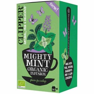 Chá Clipper Mighty Mint Orgânico - Infusão refrescante de menta orgânica em 20 saquetas de chá. Aprecie o sabor puro da natureza!