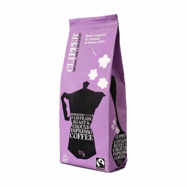 Delicioso Café Expresso Moído Orgânico e Fairtrade Clipper 227g - Aromático e Sustentável, ideal para apreciadores exigentes!
