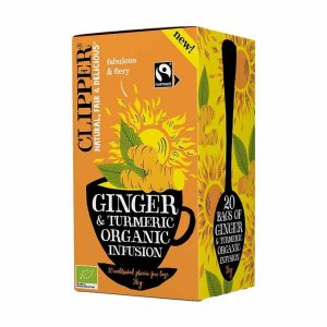 Infusão biológica de gengibre e cúrcuma Clipper, 20 saquetas de chá - Produto premium de ervas aromáticas certificadas. Compre online!
