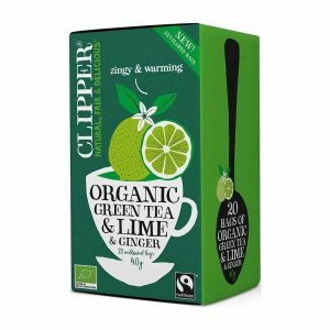 Chá verde orgânico com limão e gengibre - Clipper, 20 sacos. Desfrute de uma infusão revigorante e saudável. Produto premium para comprar online.