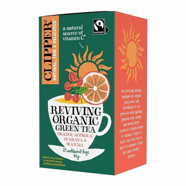 Chá Verde Orgânico Clipper Revitalizante com Laranja, Acerola, Guaraná e Matcha - 20 Saquetas de Chá de Qualidade Superior