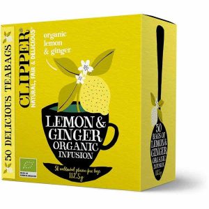 Infusão orgânica de limão e gengibre Clipper, revitalizante e aromática para momentos de prazer. Aproveite o melhor da natureza!