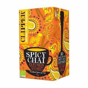 Infusão de Chai picante orgânico Clipper, 20 saquinhos de chá para uma experiência única e autêntica. Compre agora o seu chá orgânico!