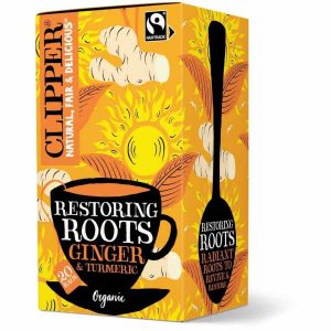 Chá Clipper Restaurando Raízes de Gengibre Orgânico e Cúrcuma - 20 Saquinhos - Compre online e desfrute da qualidade orgânica!