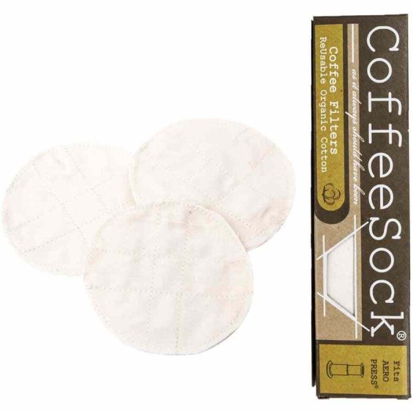 Filtros de café AeroPress® em disco CoffeeSock, 3 unidades - filtro reutilizável premium para café fresco e aromático.
