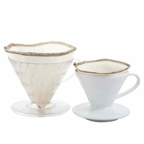 Filtro de café reutilizável CoffeeSock Hario® V60-01, conjunto com 2 unidades - Ecologicamente sustentável e funcional para café fresco.