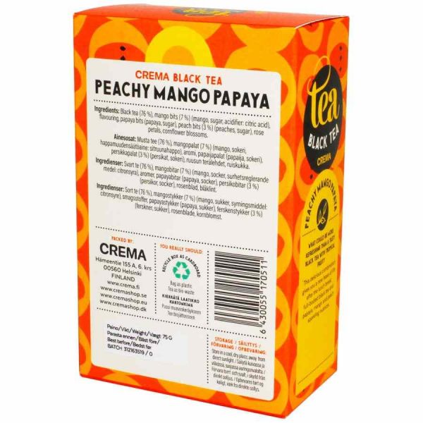 Delicioso chá preto com notas frutadas de pêssego, manga e mamão. Aproveite esta mistura única de 75g de pura qualidade!