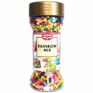 Decoração colorida em granulado Oetker Rainbow Mix 50g para bolos e sobremesas. Compra online de qualidade premium.