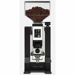 Moedor de café Eureka Oro Mignon Dolce Vita, design sofisticado em preto fosco. Desfrute do sabor autêntico em cada moagem!