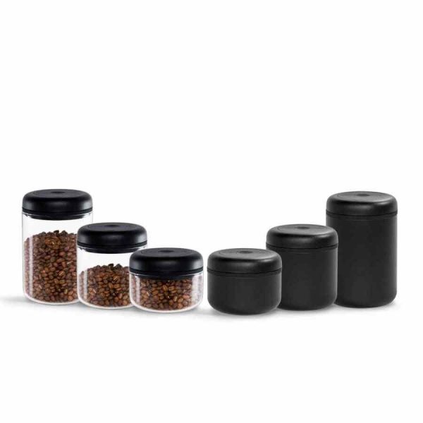 Armazene seus grãos de café com estilo com o Fellow Atmos Vacuum Canister em aço preto fosco - mantenha o frescor por mais tempo! Ideal para os amantes de café.