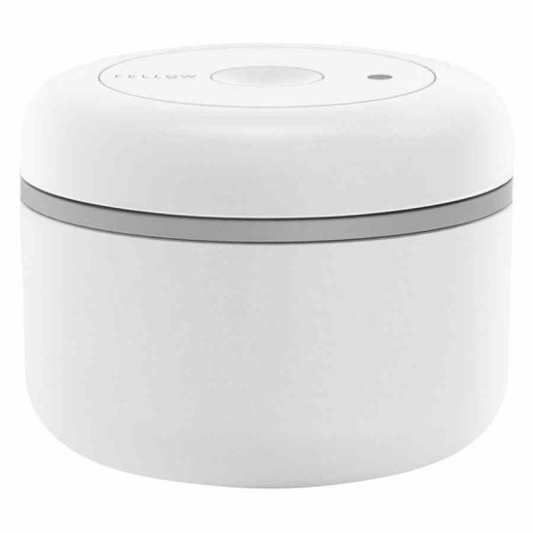 Recipiente a vácuo Fellow Atmos para café, elegante aço branco fosco - armazene seus grãos com frescor incomparável.