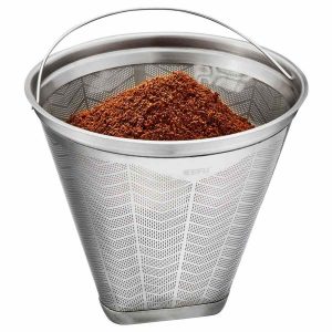 Filtro de café reutilizável em aço inoxidável Gefu Flavo, tamanho 04 para um café perfeito. Ideal para apreciadores de café.