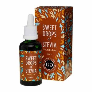 Gotas doces de adoçante Stevia com aroma de baunilha da Good Good, frasco de 50 ml. Adoce de forma saudável! Compre já online.