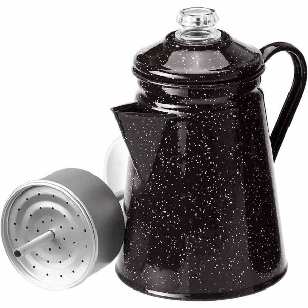 Percolador de esmalte GSI Outdoors 8 xícaras para café fresco e aromático em acampamentos e ao ar livre, durável e de qualidade premium.