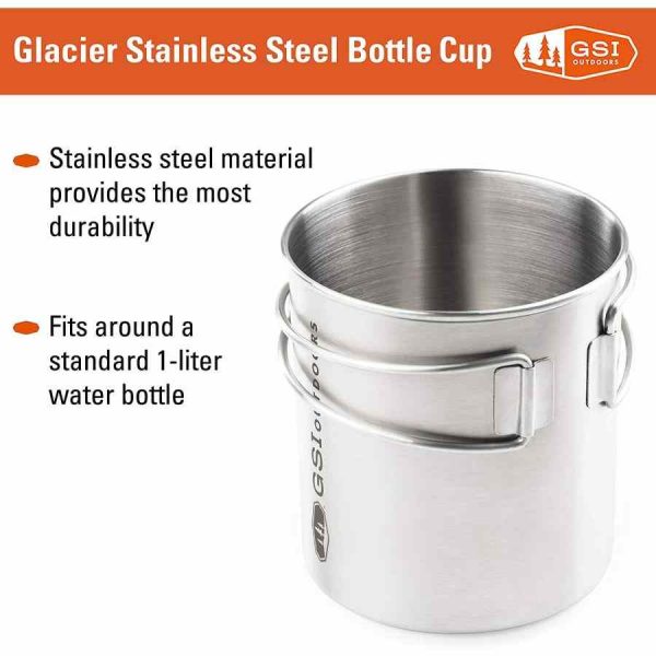 Copo de garrafa inoxidável GSI Outdoors Glacier para desfrutar das tuas bebidas ao ar livre. Ideal para camping e aventuras. Qualidade premium!