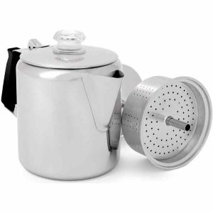 Cafeteira GSI Outdoors Glacier em aço inoxidável com alça de silicone - Café perfeito ao ar livre. Ideal para campismo e acampamentos.